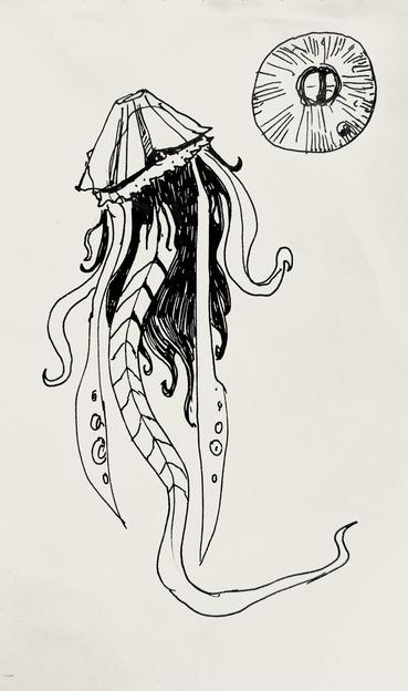 Ink drawing of A barnacle tentacle monster