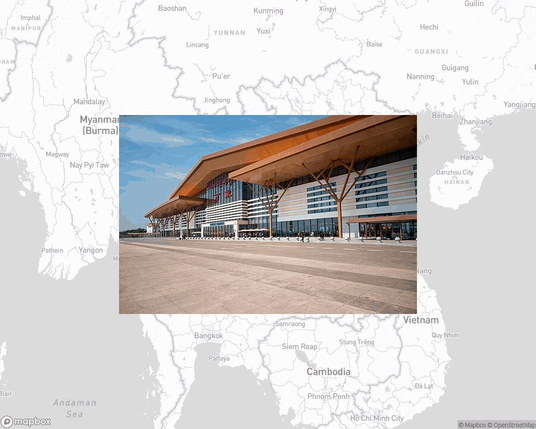 A photo of or from a train station from the linked website, overlaid on a cropped world map where it's located.
