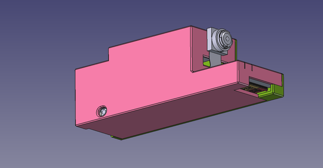FreeCAD screenshot of the enclosure, with camera and microSD visible