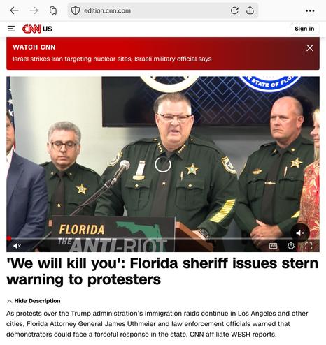 Screenshot of CNN video posted 2025-016-13 "We will kill you"