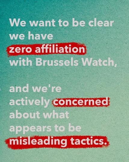 Green background and the words:

We want to be clear we have zero affiliation with this organisation, and we're actively concerned about what appear to be misleading tactics.