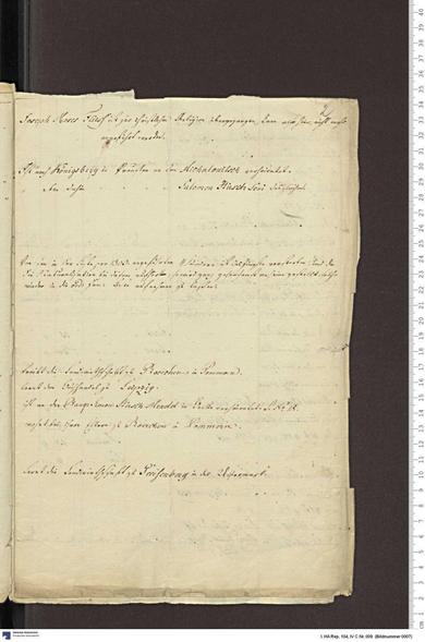 Zweite Seite aus dem Verzeichnis der naturalisierten Mitglieder der jüdischen Gemeinde zu Berlin für 1804, auf der weitere Informationen zu den genannten Personen erfasst wurden, bspw. die Konversion zu einer anderen Glaubensgemeinschaft, die Heirat/der Tod eines Familienmitglieds oder deren Tätigkeiten.