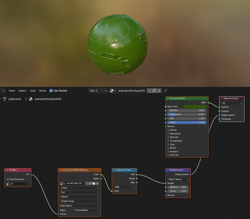 Blender importing a usd file created in Maya using a UsdPreviewSurface with displacement working