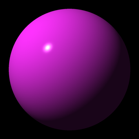 Image showing a computer generated sphere. It's purple, with a white point, and a shadow to the bottom right.