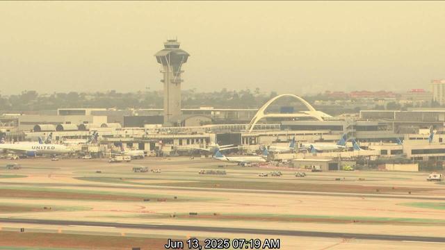 A screen capture from the @ABC7 web camera at LAX airport