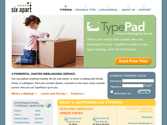 Screenshot of typepad.com on March 07, 2005