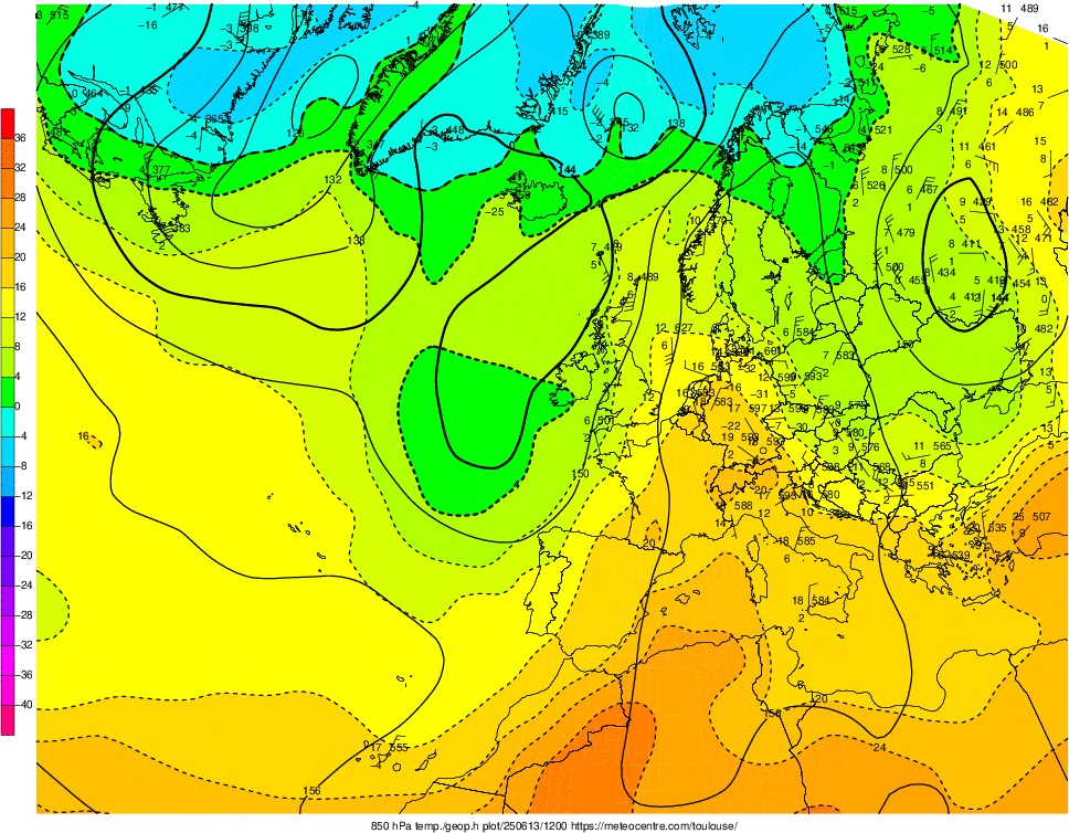 Analyse en altitude de la sitation météo en Europe ce jour.
