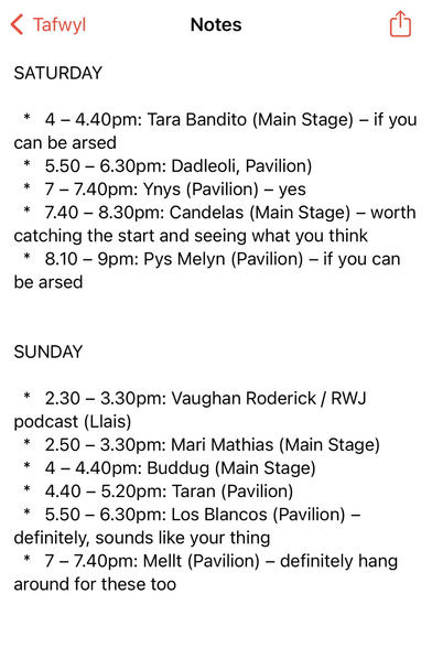 Tafwyl plans - not very interesting