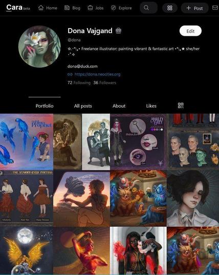 Screenshot of my Cara profile
