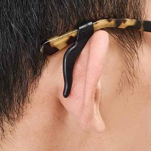 Silicon hook add-on for glasses. They slide on to the back so they hook behind the ear to hold glasses on place.