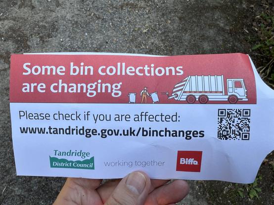 Card from the council telling us the bin collection day is changing.