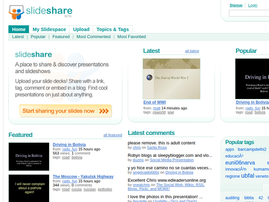 Screenshot of slideshare.net on December 12, 2006