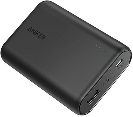 Photo of the Anker power bank being recalled. It is black, rectangular and thin, and has USB-A and USB-C charging ports on the end.
