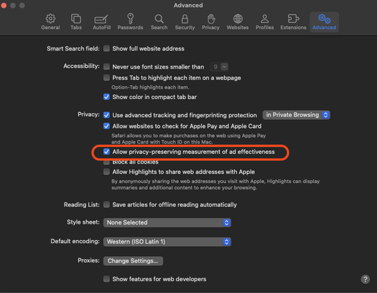 macOS ad track setting