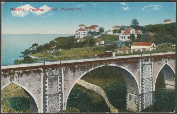 Printed colour postcard showing a view of the Ponte Monumental at Funchal on Madeira.

Published by B.P., No 189, c.1910.

Postally unused.

Good condition, with slight corner bumps.
