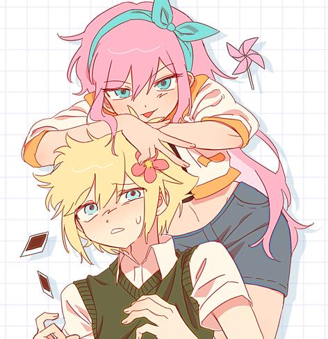 Anime boy and a girl (Basil and Aubrey from Omori game)