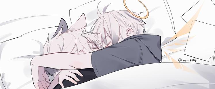 Anime boy hugs a catboy