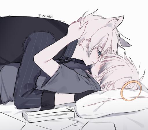 Catboy kisses anime boy