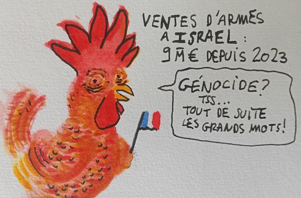 Un coq avec le drapeau français qui dit Génocide ? Tss.. tout de suite les grandes mots
