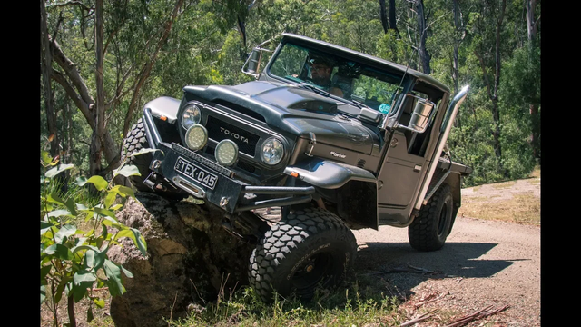 Toyota 40 Series truck pictured at the Condamine River in Queensland, Australia