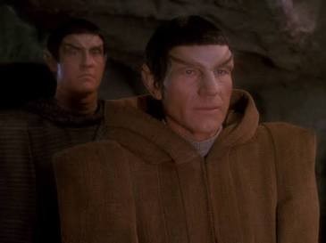 Data and Picard disguised as Romulans