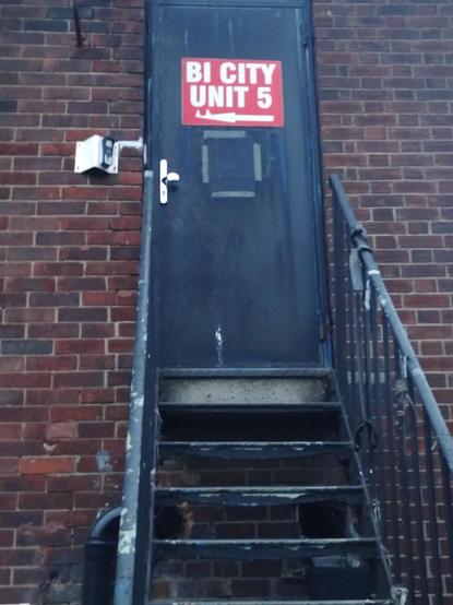 A door that says BI CITY on it