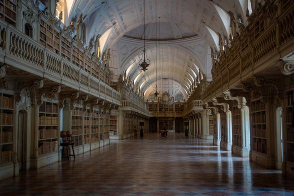 interior of the library at the palace of Mafra in Portugal