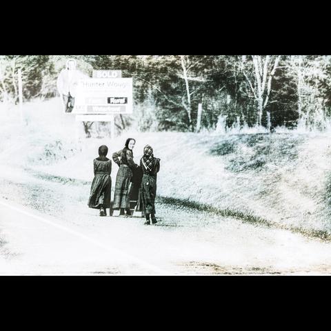 Amish women on the road side, monochrom photography