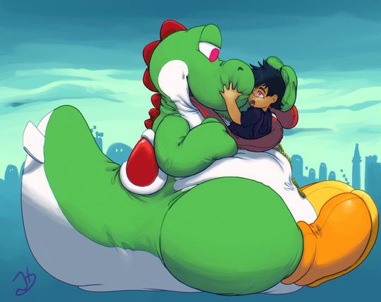 Huggled and cuddled, drawn into the open zipper Yoshi. Soft and plush~