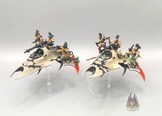 Two Venom skimmers with crews of three armed with various close combat weapons