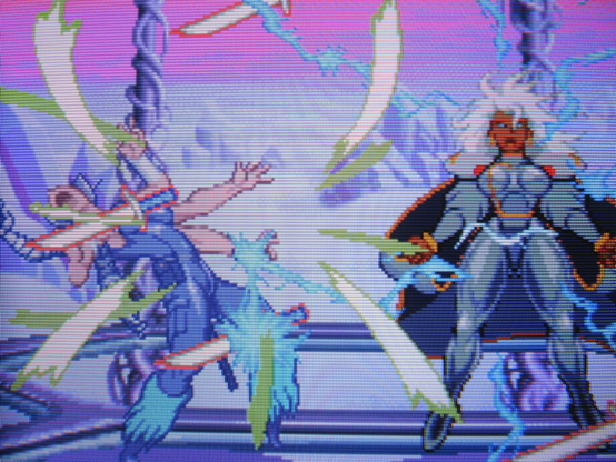 Storm summons a lightning field that bypasses Spiral's knife shield and zaps the holy hell out of her.