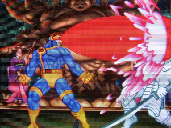 Cyclops unloads an enormous optic blast in Silver Samurai's face.