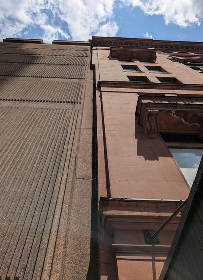 A view of the join between the 1923 addition to Morgan's and the 1964 Hudson's Bay addition, looking up.