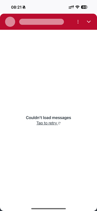 Screenshot from CouriersPlease Website showing the ‘virtual assistant’ window, which looks like a wire-frame (doesn’t seem to have loaded properly).

Text reads:

Couldn't load messages
Tap to retry
