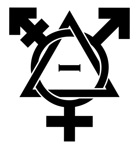 the therian theta delta symbol inset in the transgender symbol