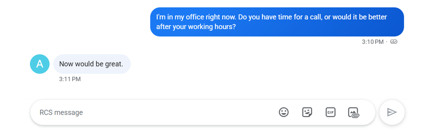Cropped screenshot of the text message exchange described in the post.