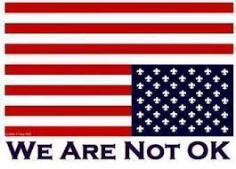 American distress flag with the words WE ARE NOT OKAY