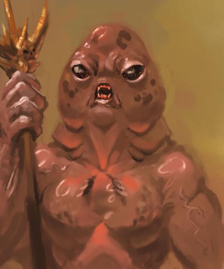 Digital portrait painting of fish-man horror