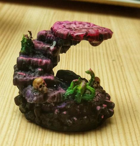 Painted base of a little pond with a ruined stair leading to a Ritual circle, side view.