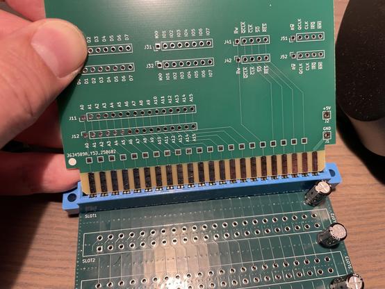 The PCB edge connector held over the 2x22 edge connector socket. Everything lines up good.