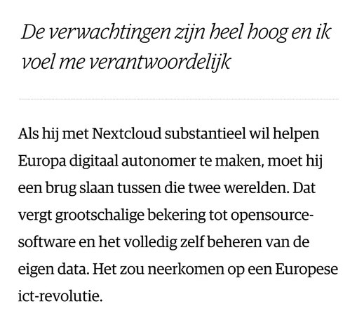Deel interview oprichter Nextcloud in NRC