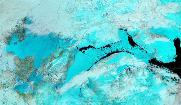 A “false colour” image of the eastern Canadian Arctic Archipelago on June 13th 2025 from the MODIS instrument on the Terra satellite.