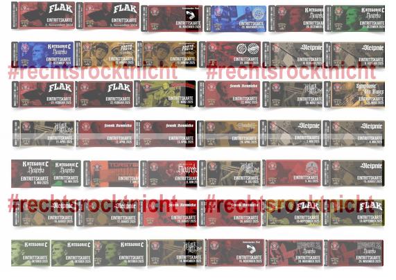 Fotocollage mit Eintrittskarten von insgesamt 44 Liederabenden in Tommy Frencks 'Eisernem Löwen'; Zeitraum: November 2024 bis November 2025.