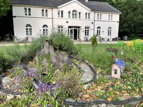 Zugewachsene Schienen der Modelleisenbahn im Linuxhotel.