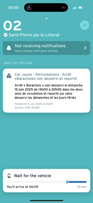 Screenshot of a local transit advisory in the Transit app.