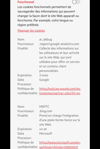 Groupe (dé-sélectionné par défaut) des traceurs fonctionnels.