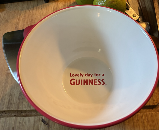 “Lovely day for a Guinness” is printed on the inside of the bowl.