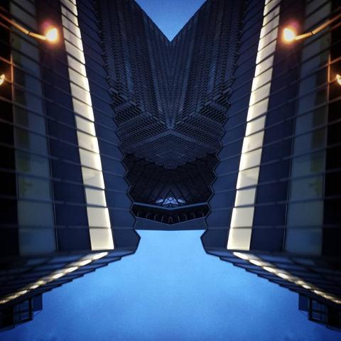 A symmetrical view of  a building