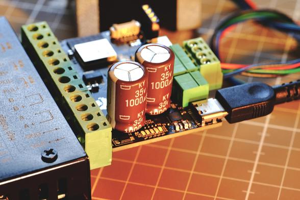 Closeup of the other side of the project, of a row of LEDs that are lit up