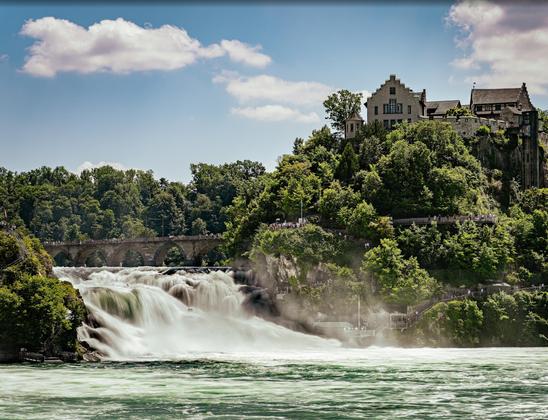 A slow shutter speed shot of Switzerland's famed Rhine Falls.